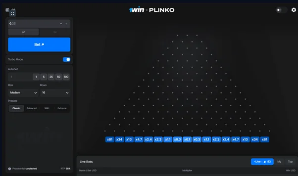 Plinko game by 1win